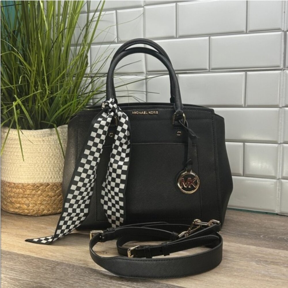 Michael Kors Black Saffiano Leather Park Satchel